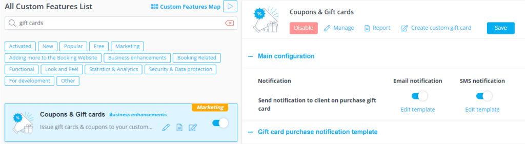 custom Gift Cards and coupons Management